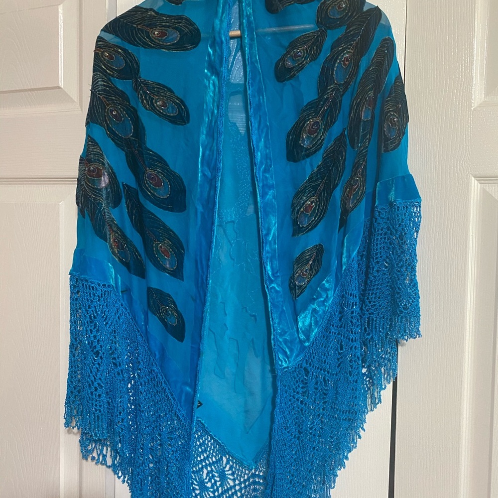 Hand beaded peacock shawl wrap